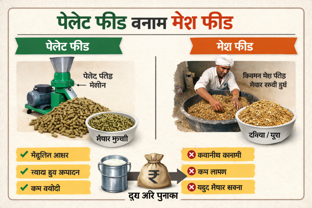 पेलेट फीड बनाम मैश फीड