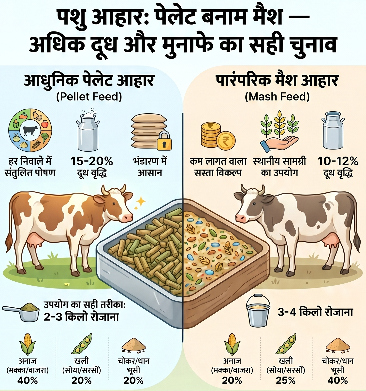 पेलेट फीड बनाम मैश फीड