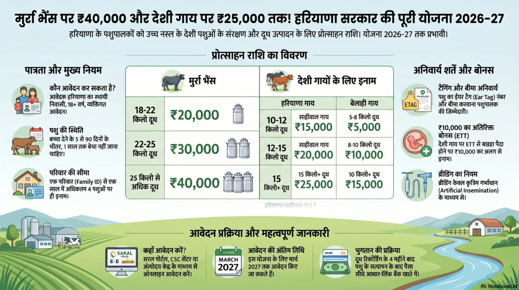 मुर्रा भैंस पर ₹40,000 और देशी गाय पर ₹25,000 तक! हरियाणा सरकार की पूरी योजना 2026-27